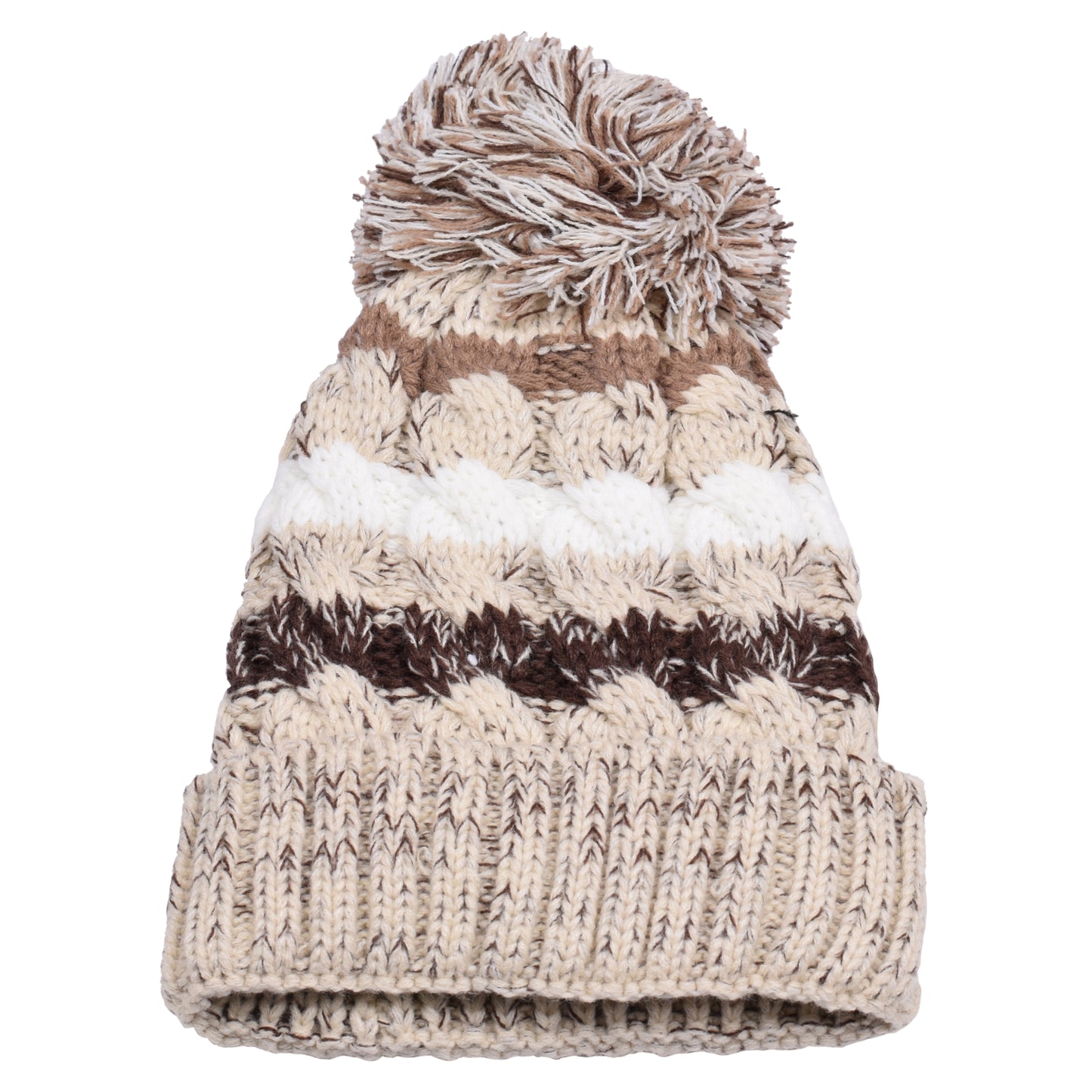 Striped Pompom Hats - Teddy Fur Fleece Lined