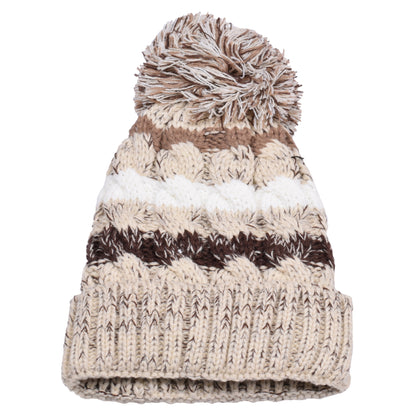 Striped Pompom Hats - Teddy Fur Fleece Lined
