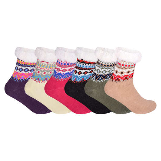 Ladies 4.8 TOG Cosy Slipper Socks - Colourful Nordic Pattern