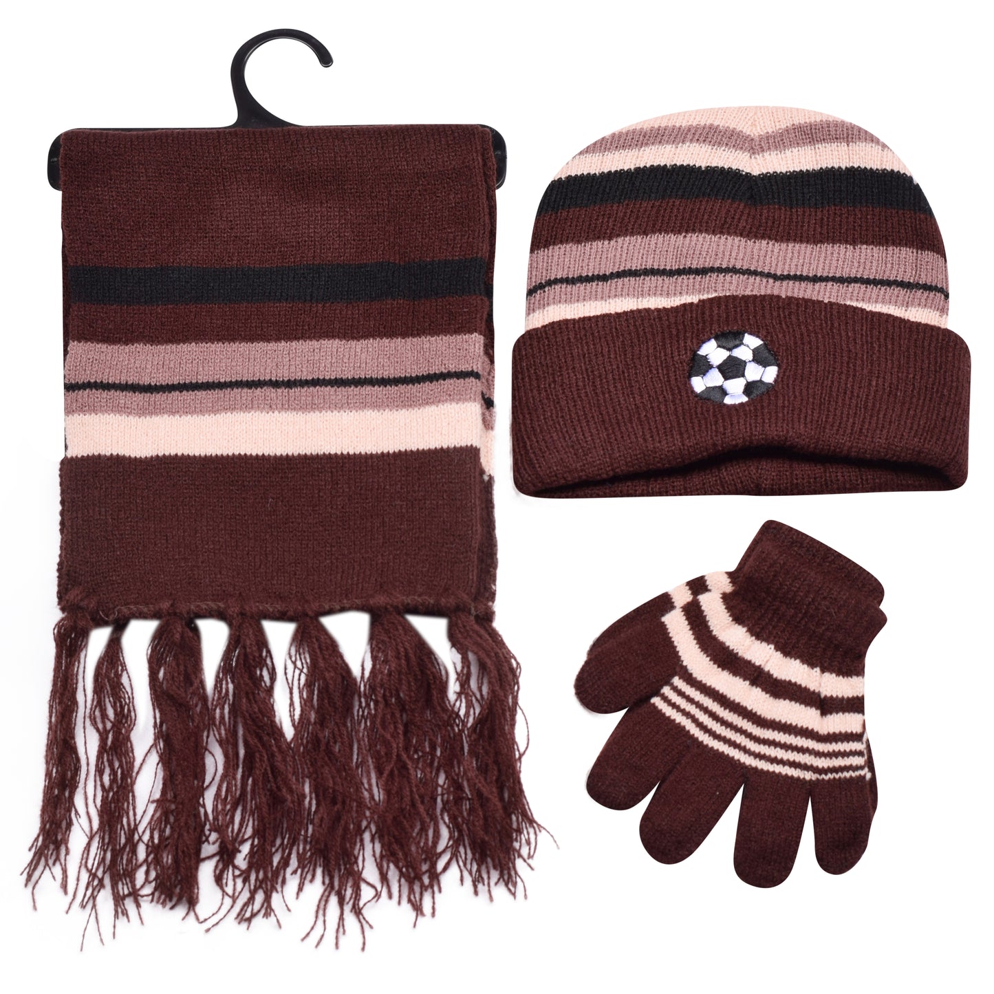 Kids Winter Hat, Scarf & Gloves Set – Football (12 pcs Assorted Colours)
