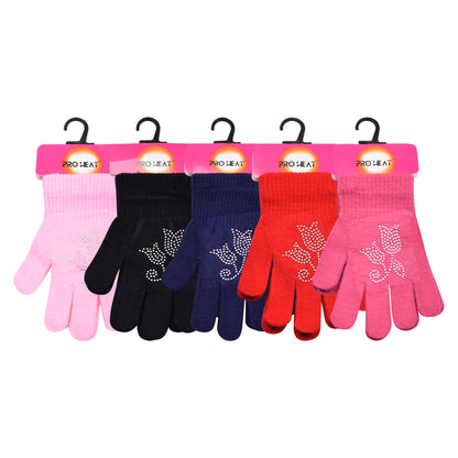 PRO HEAT™ Kids Thermal Magic Gloves - Rhinestone Two Flowers (Assorted Colours)