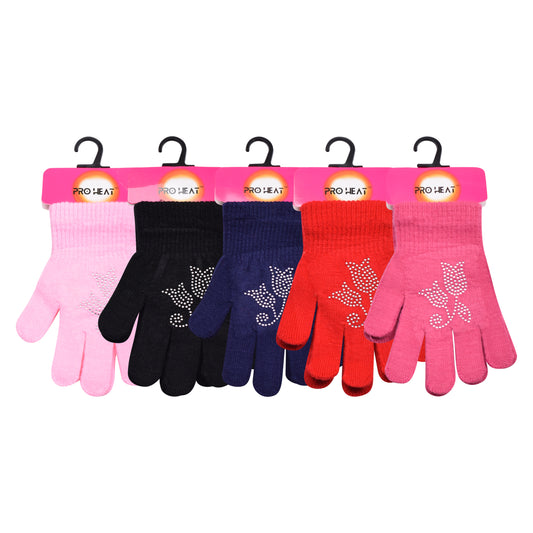 PRO HEAT™ Kids Thermal Magic Gloves - Rhinestone Two Flowers (Assorted Colours)