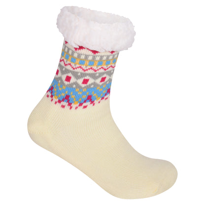 Ladies 4.8 TOG Cosy Slipper Socks - Colourful Nordic Pattern