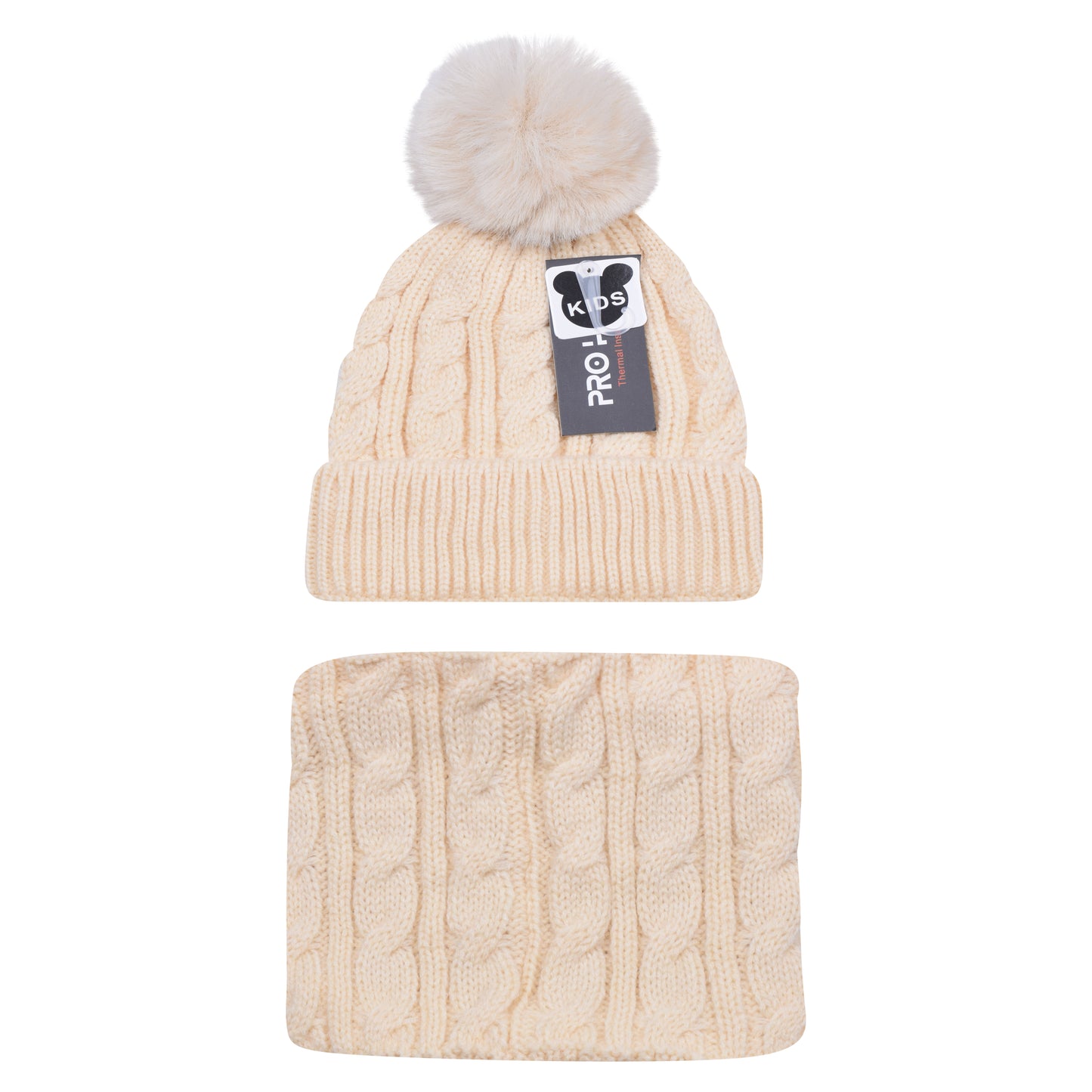 Kids Pro Heat Thermal Pom Hat & Neck Warmer Set – Assorted Colours