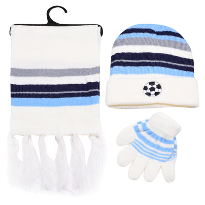 Kids Winter Hat, Scarf & Gloves Set – Football (12 pcs Assorted Colours)