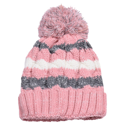 Striped Pompom Hats - Teddy Fur Fleece Lined