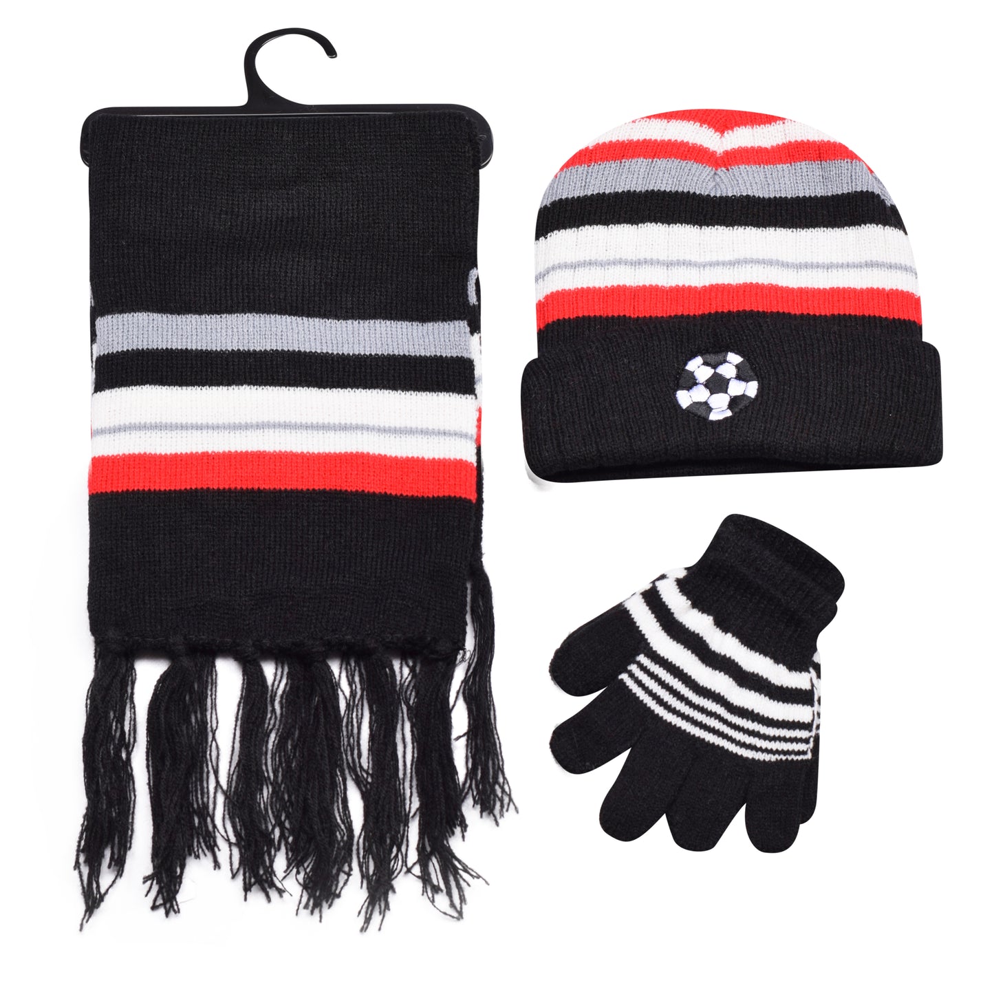 Kids Winter Hat, Scarf & Gloves Set – Football (12 pcs Assorted Colours)