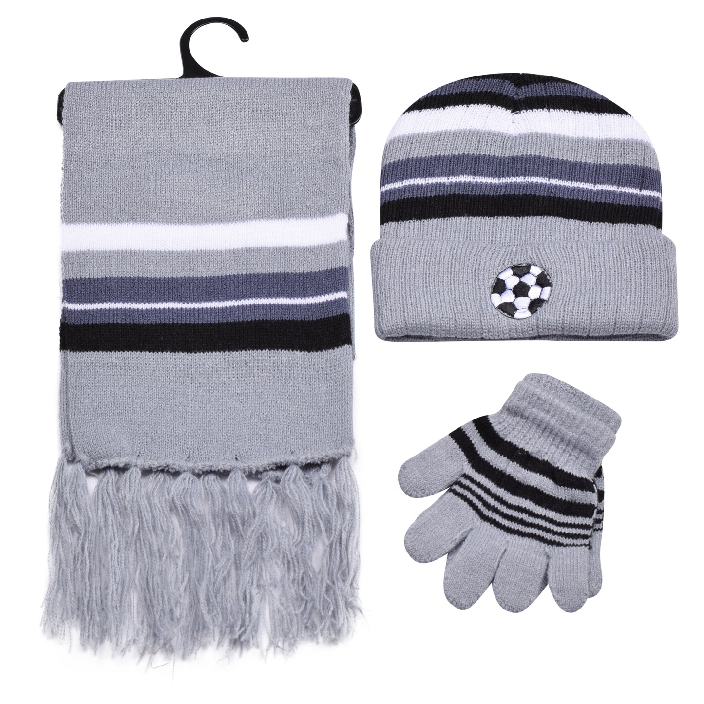Kids Winter Hat, Scarf & Gloves Set – Football (12 pcs Assorted Colours)