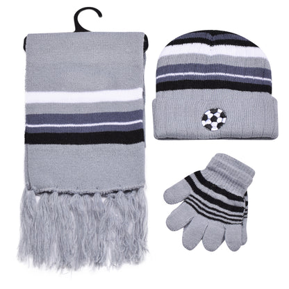 Kids Winter Hat, Scarf & Gloves Set – Football (12 pcs Assorted Colours)