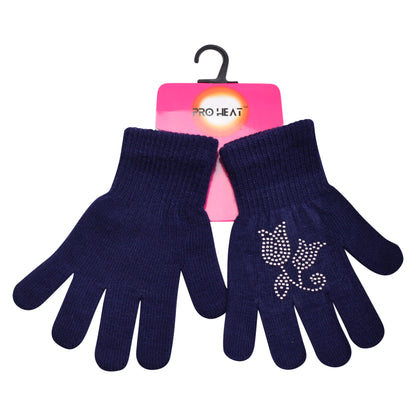 PRO HEAT™ Kids Thermal Magic Gloves - Rhinestone Two Flowers (Assorted Colours)
