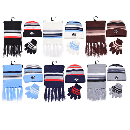 Kids Winter Hat, Scarf & Gloves Set – Football (12 pcs Assorted Colours)