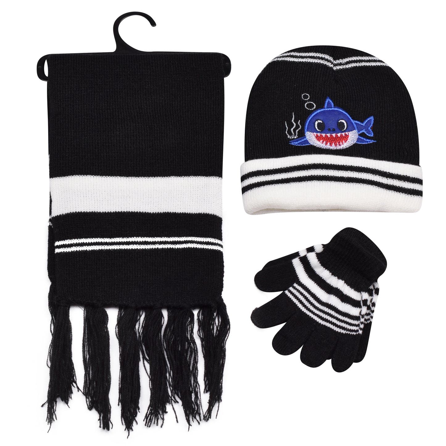 Kids Winter Hat, Scarf & Gloves Set – Shark (12 pcs Assorted Colours)