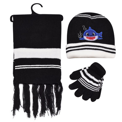 Kids Winter Hat, Scarf & Gloves Set – Shark (12 pcs Assorted Colours)