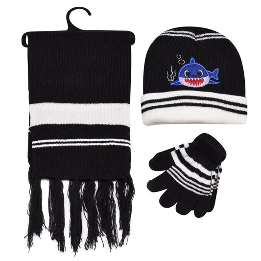 Kids Winter Hat, Scarf & Gloves Set – Shark (12 pcs Assorted Colours)