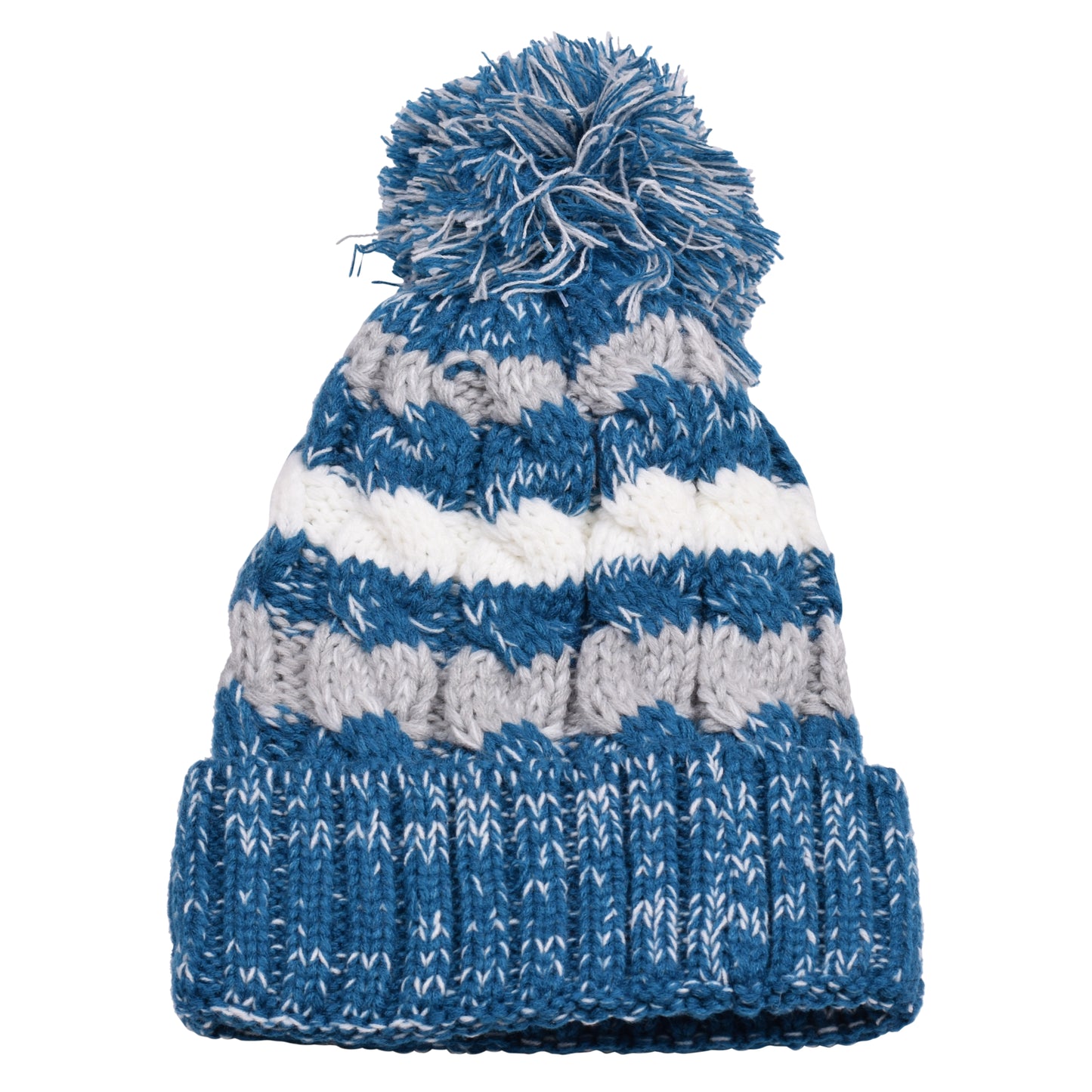 Striped Pompom Hats - Teddy Fur Fleece Lined