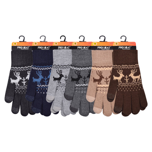 Mens Pro Heat Reindeer Knitted Gloves (12 Pairs)