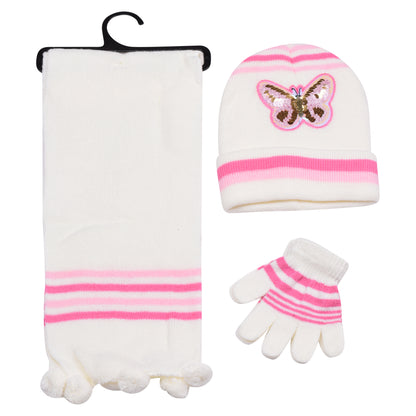 Kids Winter Hat, Scarf & Gloves Set – Sequin Butterfly (12 pcs Assorted Colours)