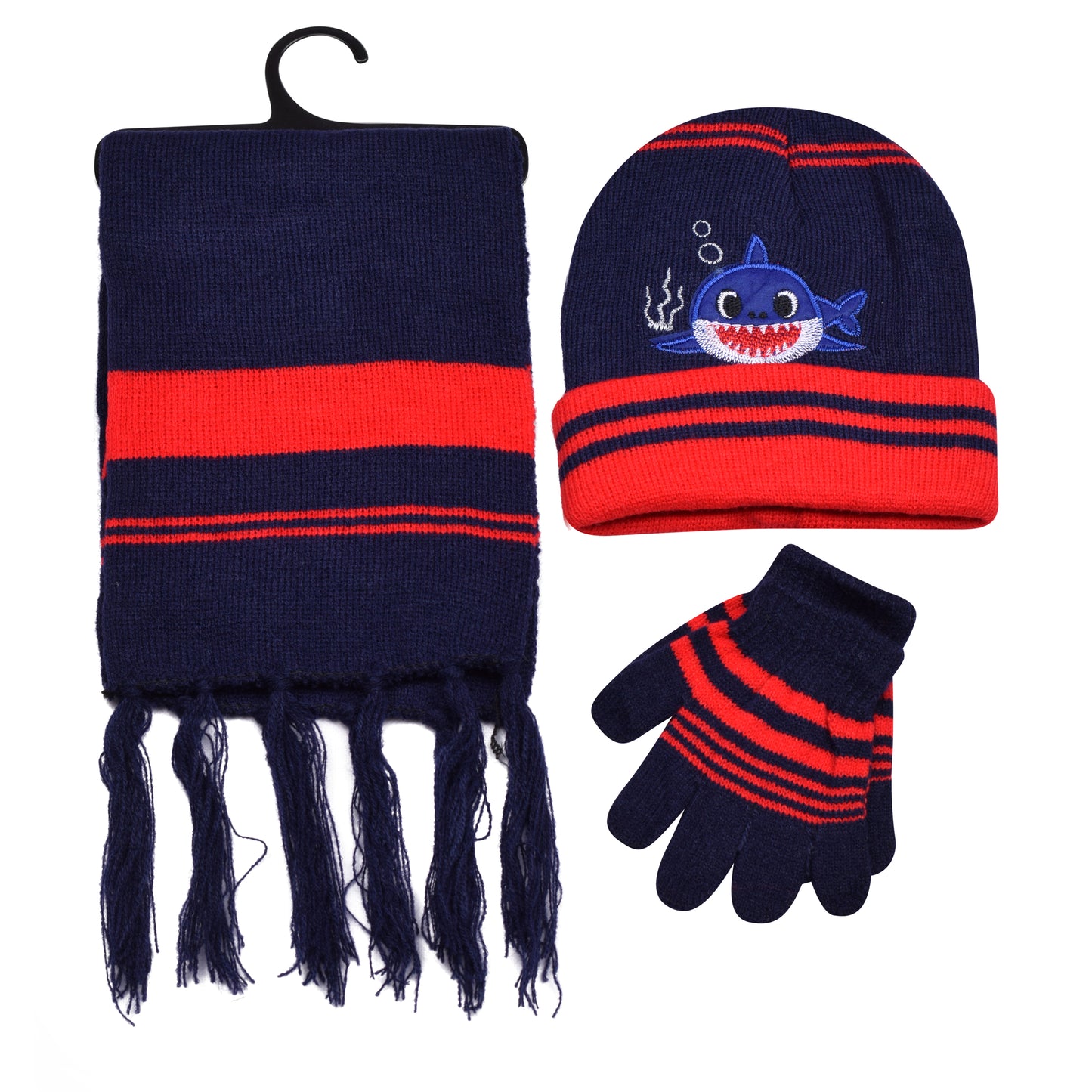 Kids Winter Hat, Scarf & Gloves Set – Shark (12 pcs Assorted Colours)