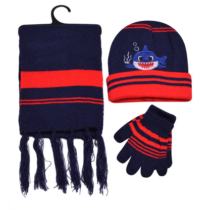 Kids Winter Hat, Scarf & Gloves Set – Shark (12 pcs Assorted Colours)