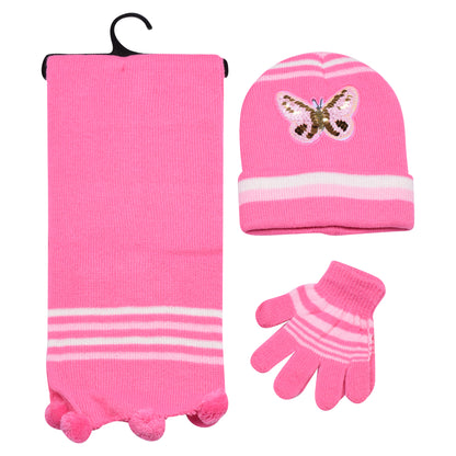 Kids Winter Hat, Scarf & Gloves Set – Sequin Butterfly (12 pcs Assorted Colours)