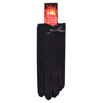 Ladies Cotton Touchscreen Gloves with Bow - Black (12 Pairs)