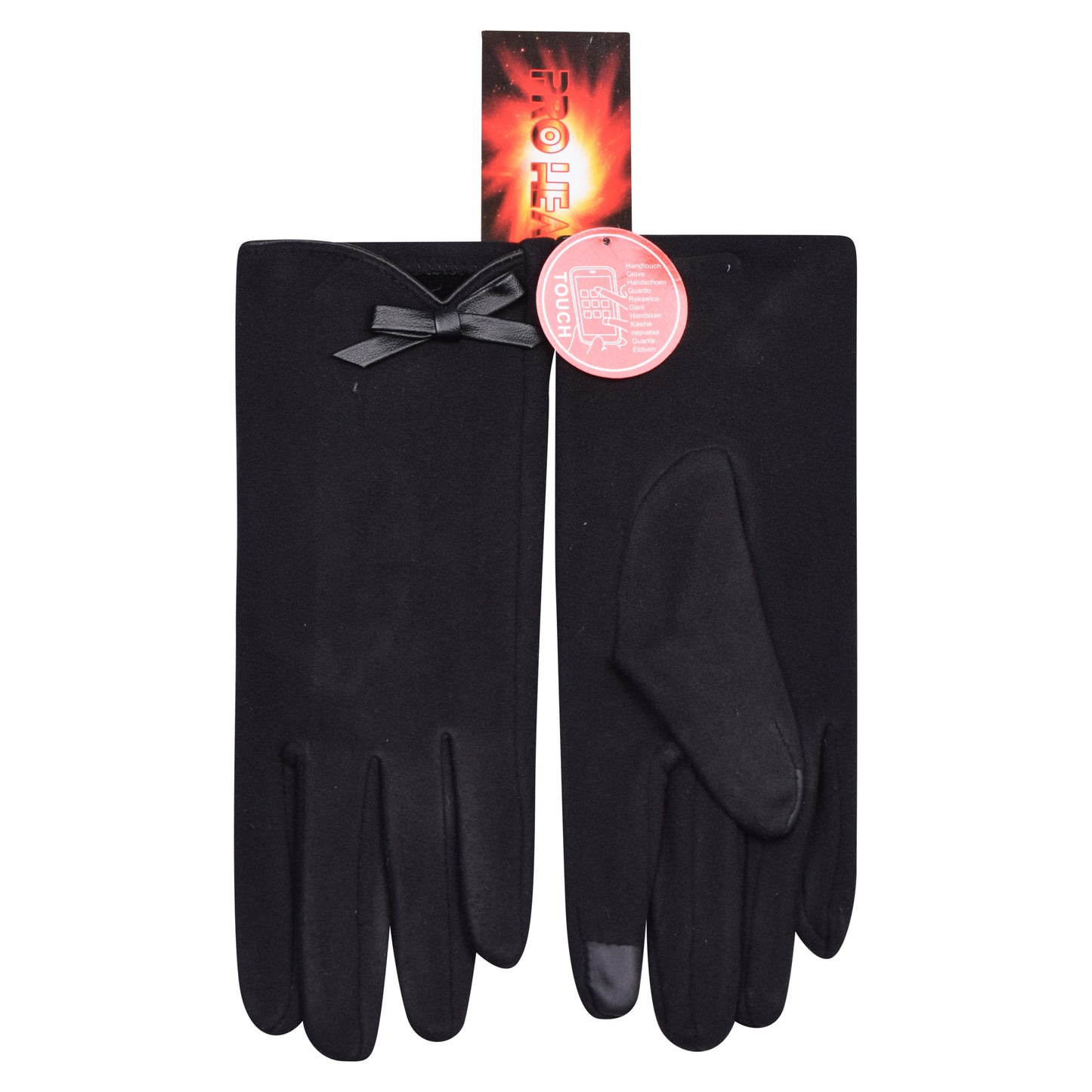 Ladies Cotton Touchscreen Gloves with Bow - Black (12 Pairs)