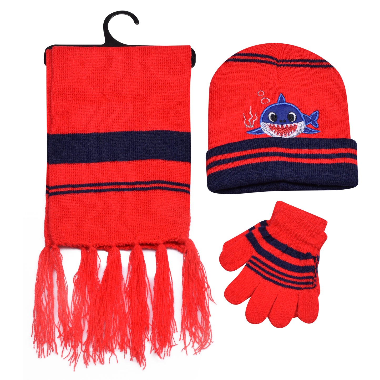 Kids Winter Hat, Scarf & Gloves Set – Shark (12 pcs Assorted Colours)