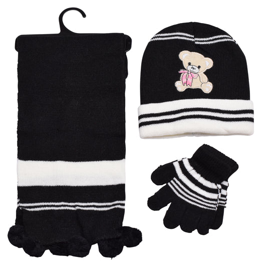 Kids Winter Hat, Scarf & Gloves Set – Teddy Bear (12 pcs Assorted Colours)