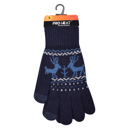Mens Pro Heat Reindeer Knitted Gloves (12 Pairs)