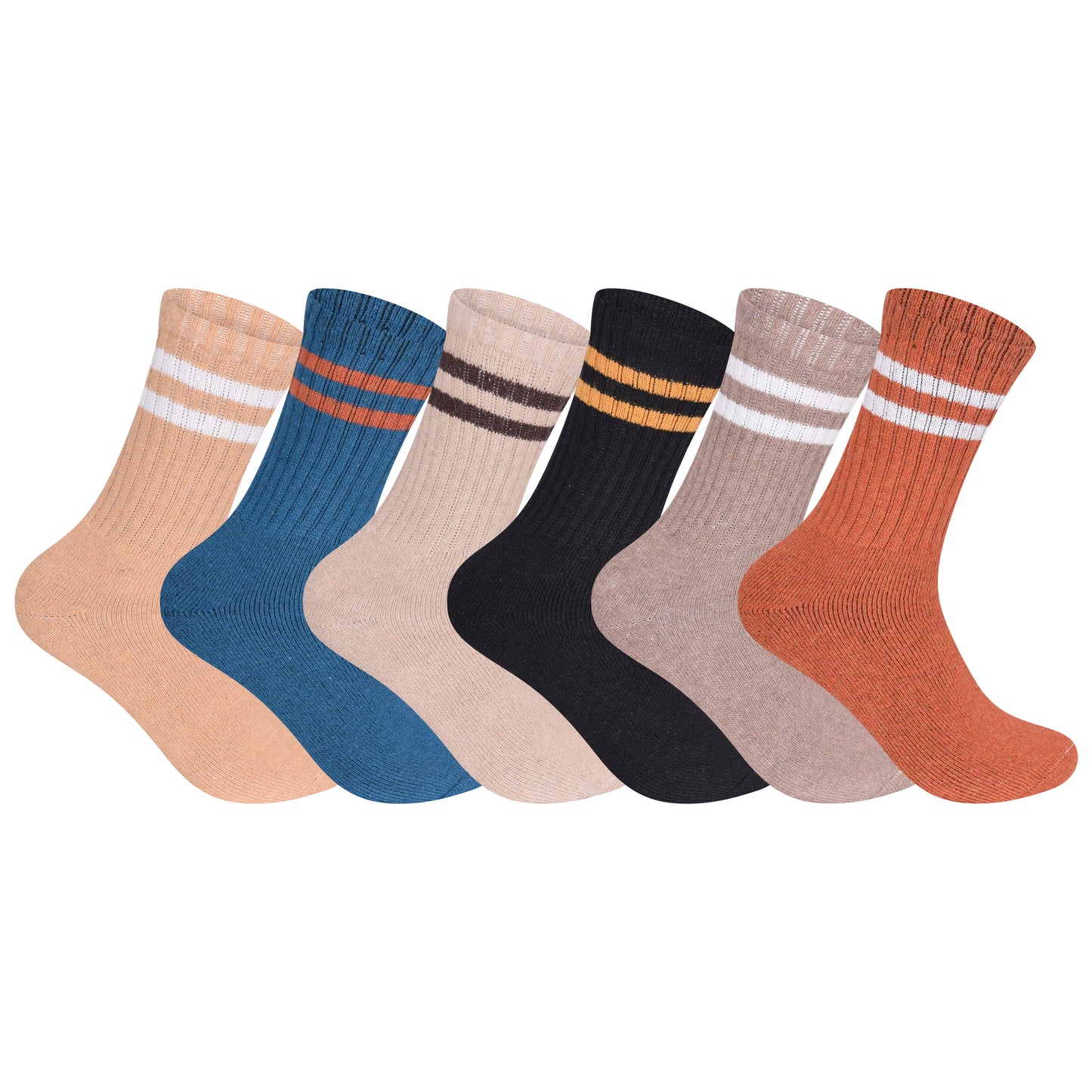 Mens Merino Lambs Wool Socks - Striped (12 Pairs)