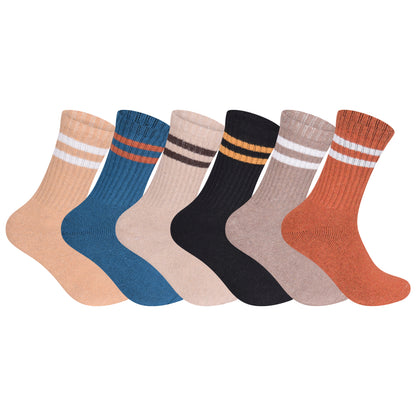 Mens Merino Lambs Wool Socks - Striped (12 Pairs)
