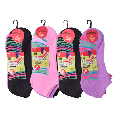Ladies Cushioned Trainer Socks - Assorted Stripes (12 Pairs)