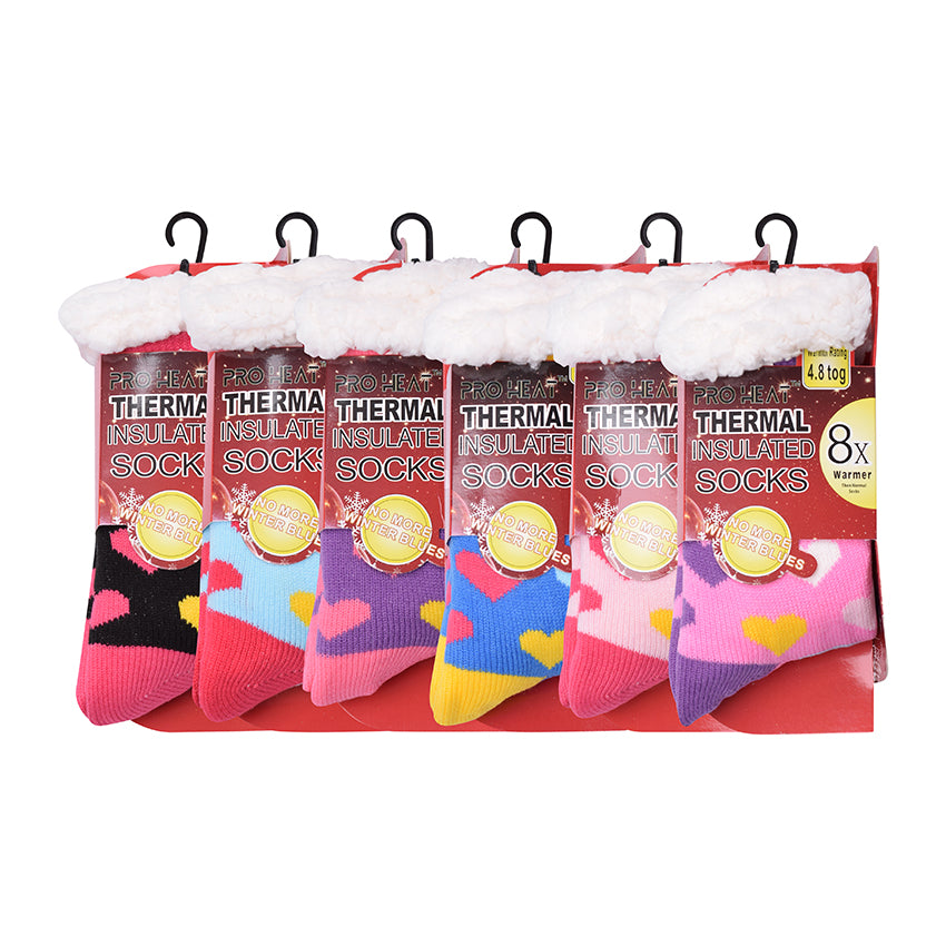 Ladies 4.8 TOG Cosy Slipper Socks - Colourful Hearts
