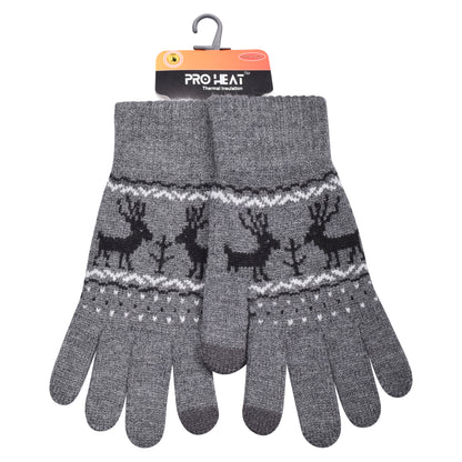 Mens Pro Heat Reindeer Knitted Gloves (12 Pairs)
