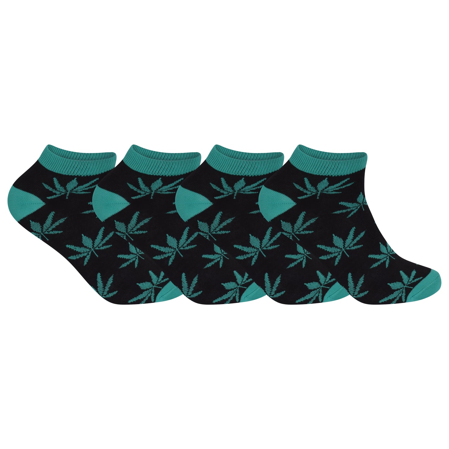 Mens Trainer Socks - Black Ganja Leaf (12 Pairs)