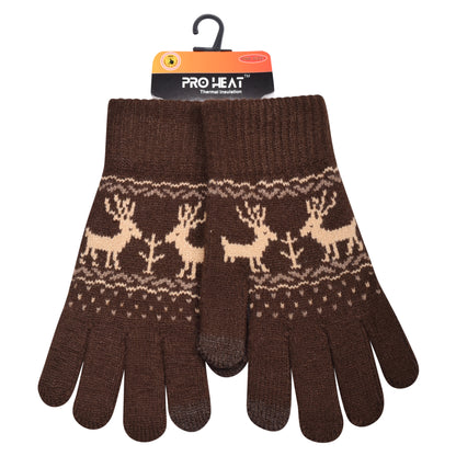 Mens Pro Heat Reindeer Knitted Gloves (12 Pairs)