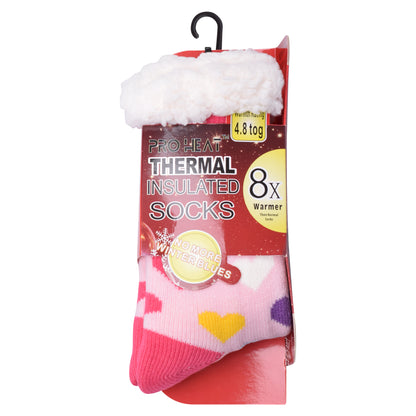 Ladies 4.8 TOG Cosy Slipper Socks - Colourful Hearts