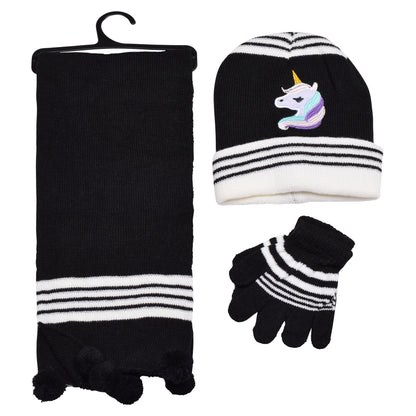 Kids Winter Hat, Scarf & Gloves Set – Unicorn (12 pcs Assorted Colours)