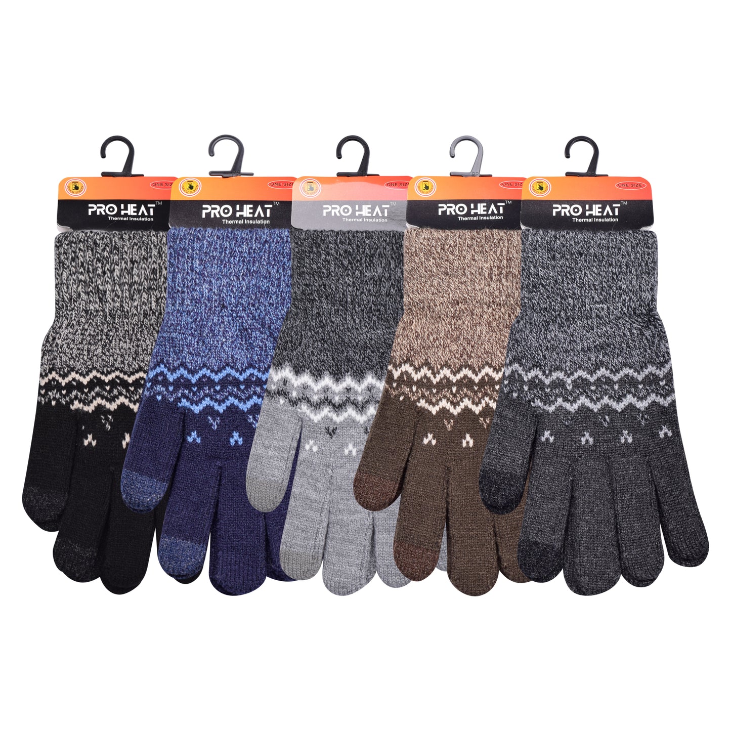 Mens Pro Heat Geometric Zigzag Knitted Gloves (12 Pairs)