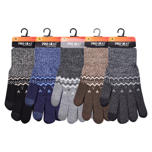 Mens Pro Heat Geometric Zigzag Knitted Gloves (12 Pairs)