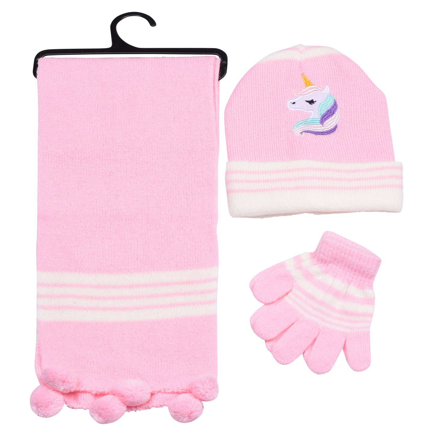 Kids Winter Hat, Scarf & Gloves Set – Unicorn (12 pcs Assorted Colours)
