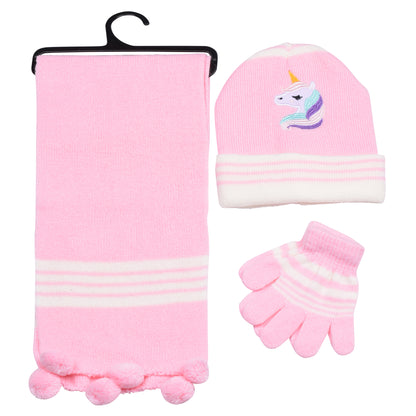 Kids Winter Hat, Scarf & Gloves Set – Unicorn (12 pcs Assorted Colours)