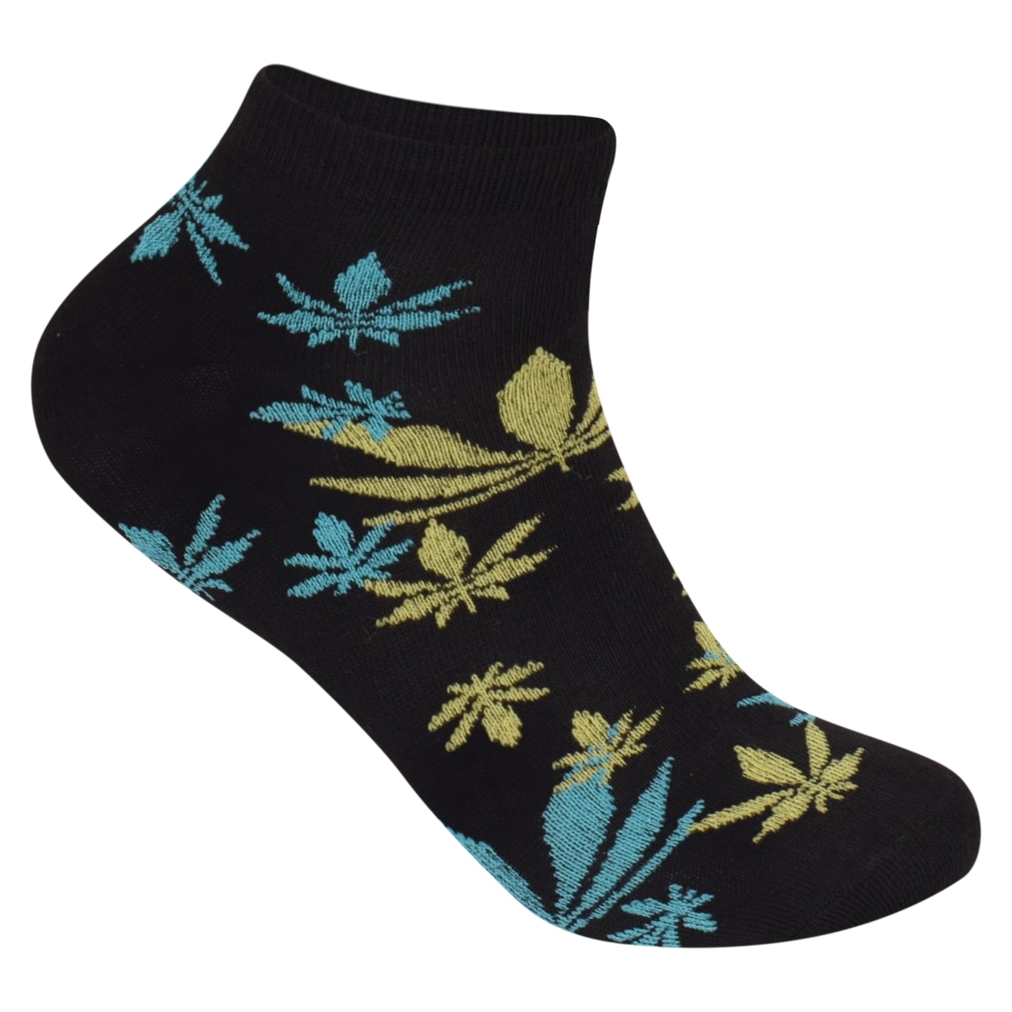 Mens Trainer Socks - Black Multi Ganja Leaf (12 Pairs)