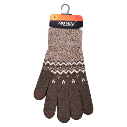 Mens Pro Heat Geometric Zigzag Knitted Gloves (12 Pairs)