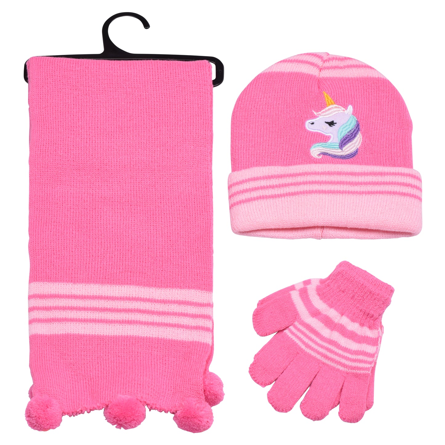 Kids Winter Hat, Scarf & Gloves Set – Unicorn (12 pcs Assorted Colours)