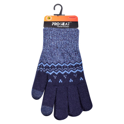 Mens Pro Heat Geometric Zigzag Knitted Gloves (12 Pairs)