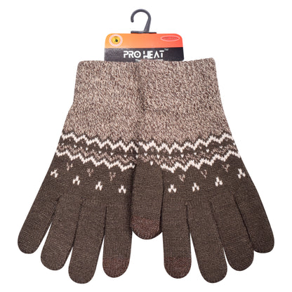 Mens Pro Heat Geometric Zigzag Knitted Gloves (12 Pairs)