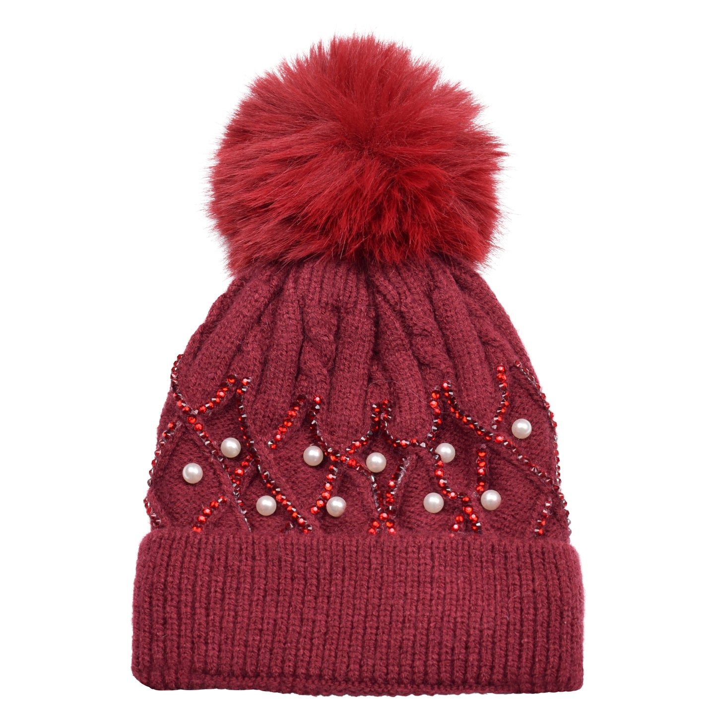 Knitted Diamante Pompom Hats - Criss Cross Pearls
