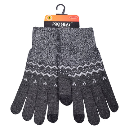 Mens Pro Heat Geometric Zigzag Knitted Gloves (12 Pairs)
