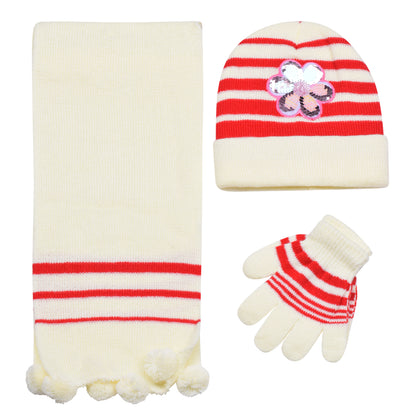 Kids Winter Hat, Scarf & Gloves Set – Sequin Flower (12 pcs Assorted Colours)